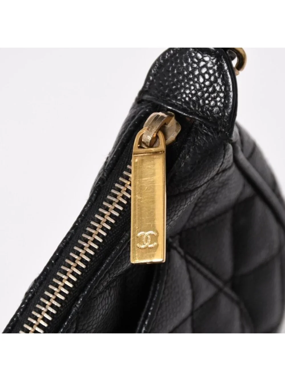 Chanel Chain Shoulder Bag Quilted Caviar Leather CC Logo Black Pouch